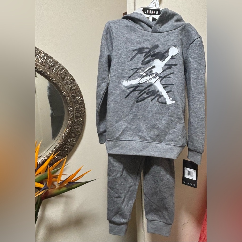 Gray Air Jordan 2- Piece Sets Outfits with Graphic Design